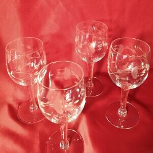 Princess House Heritage 420 Wine Glass Floral Clear Set 4 Crystal Vintage